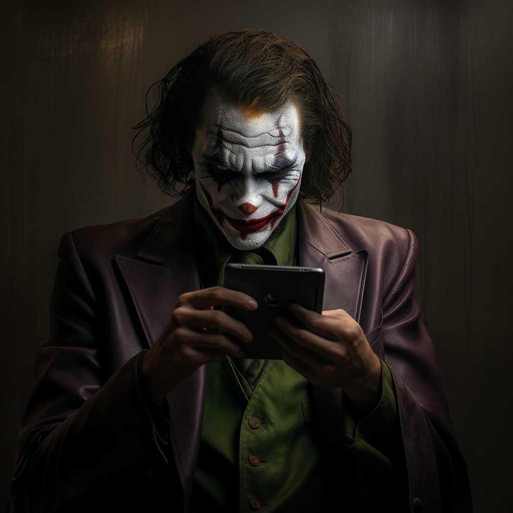 Joker holding canvas in front camera