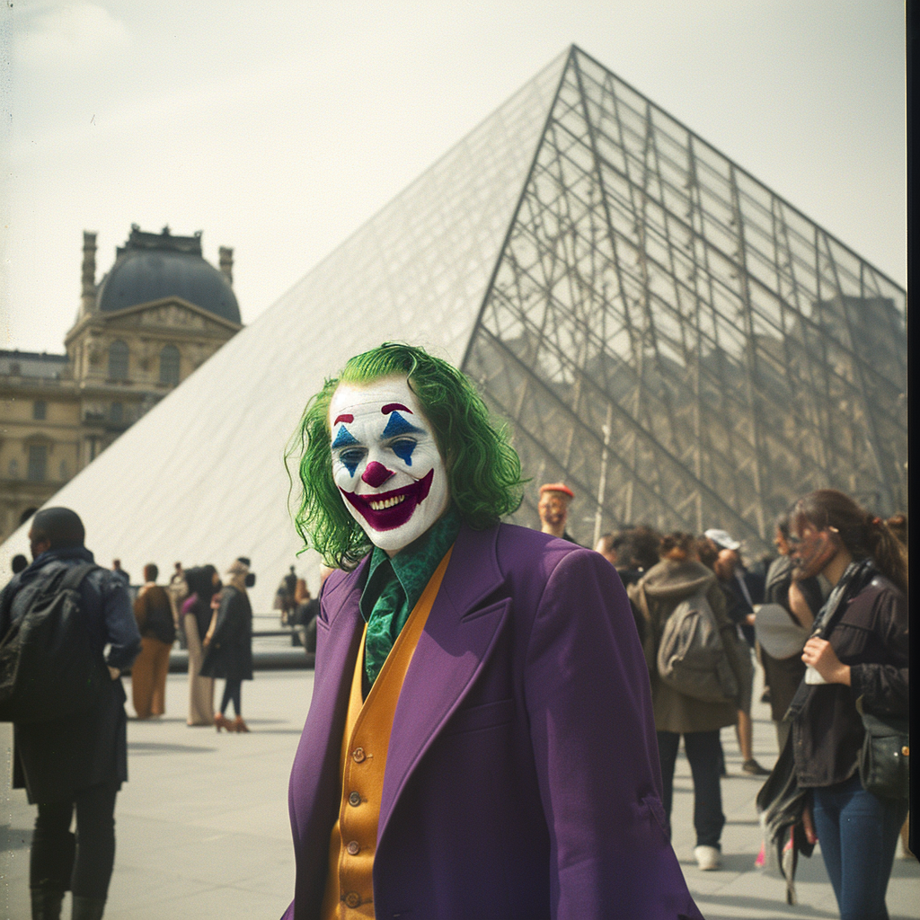 Joker at Louvre Pyramid in Paris