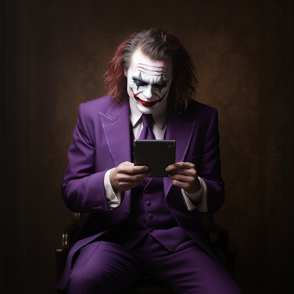 Joker holding small white canvas