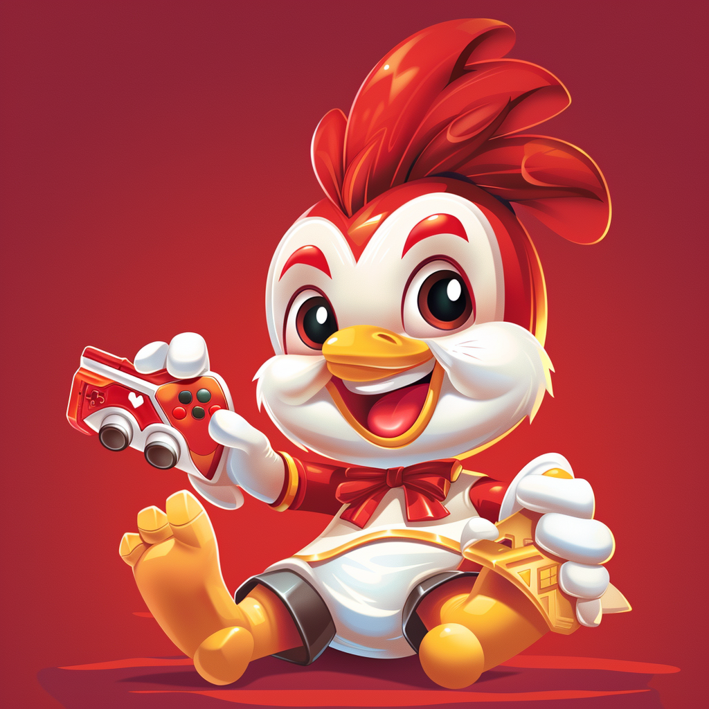 Jollibee mascot struggles with video game controller