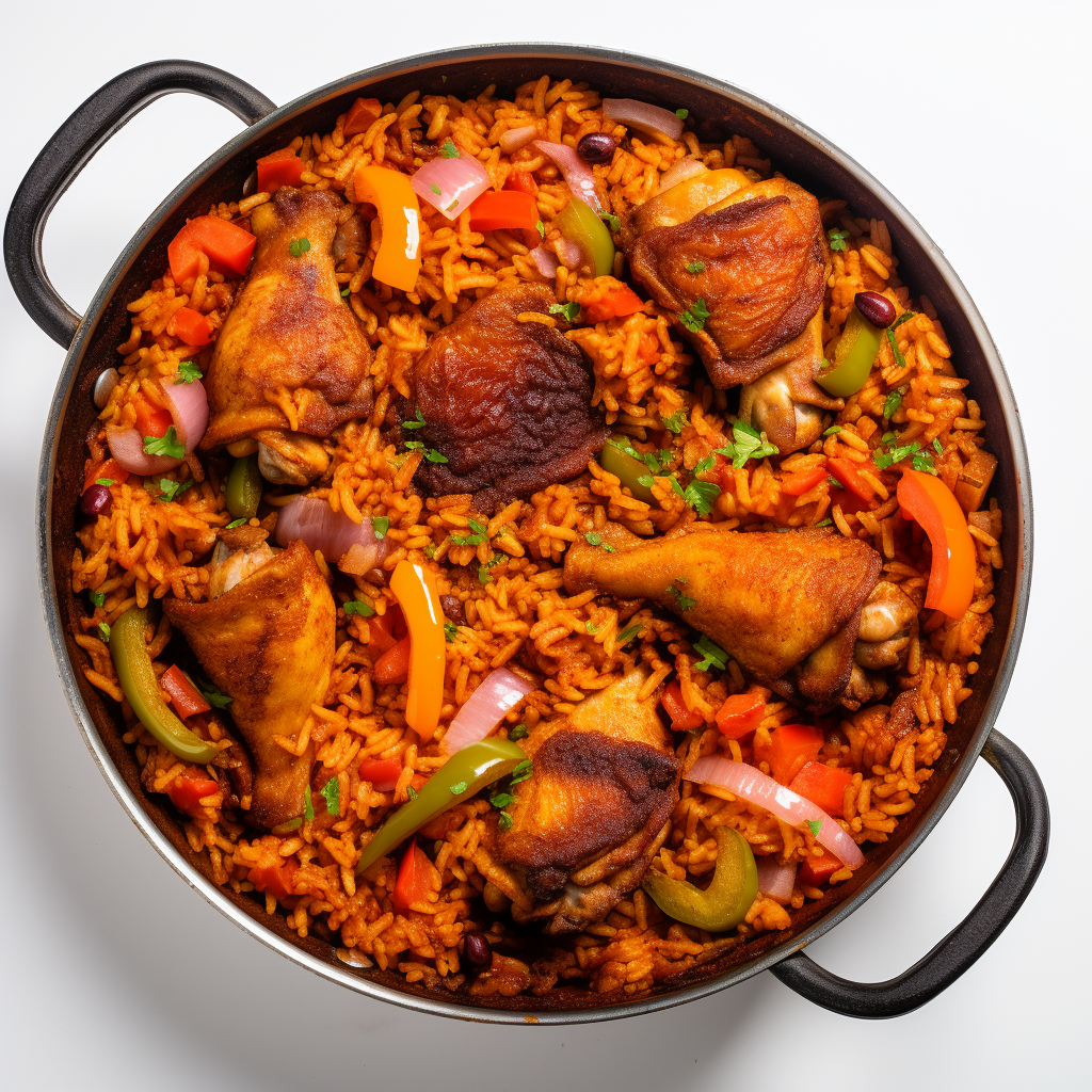 One-pot red rice dish with chicken leg