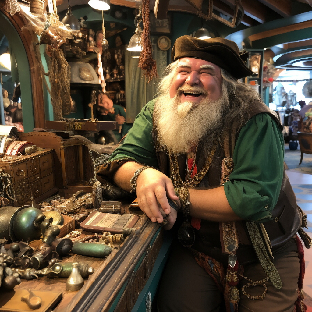 Jolly dwarf with green beard in gift shop