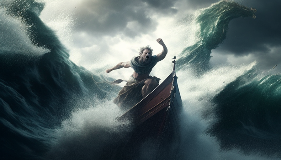 Jonah flying into ocean from boat