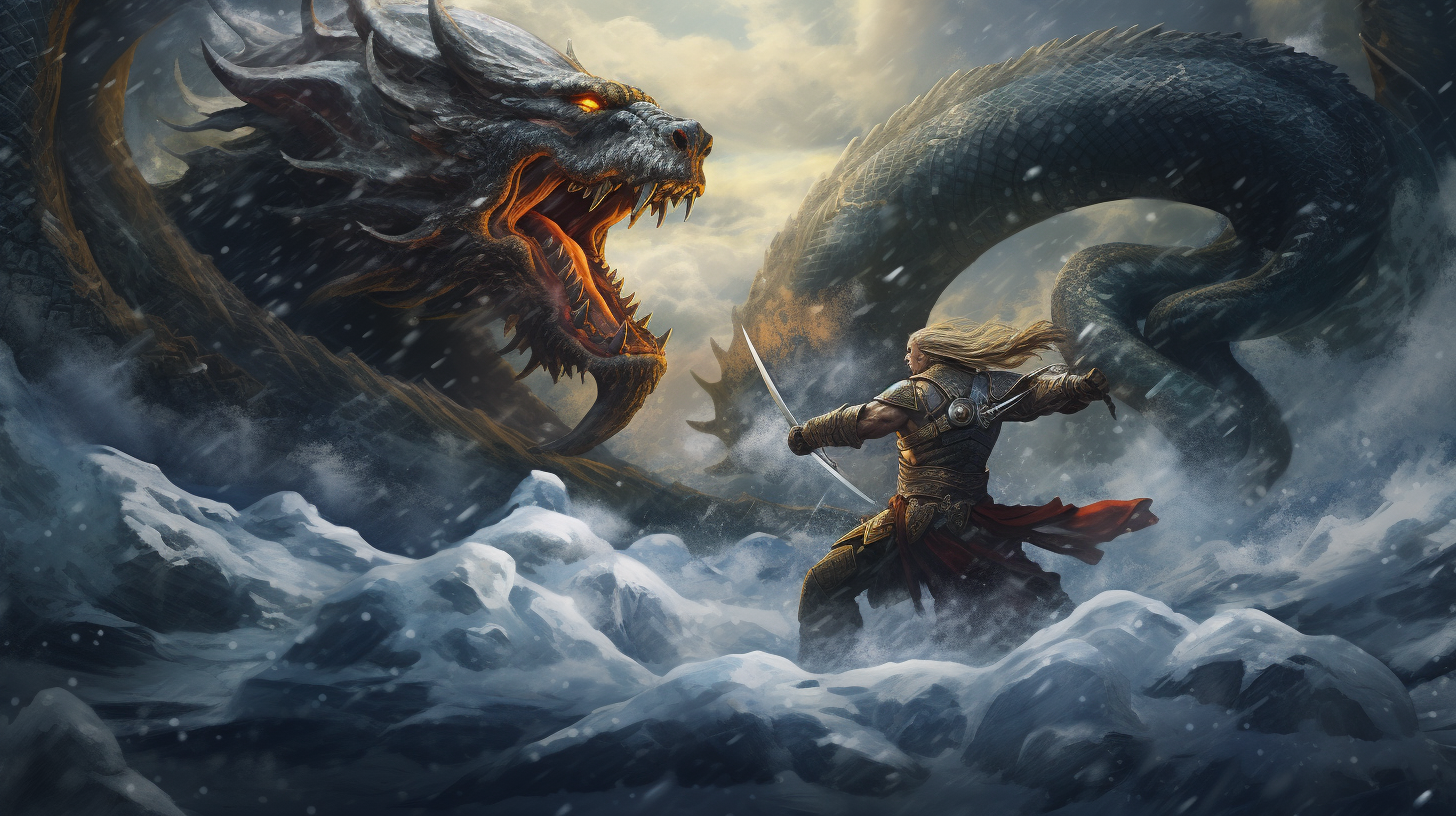 Epic Battle between Jormungandr and Loki