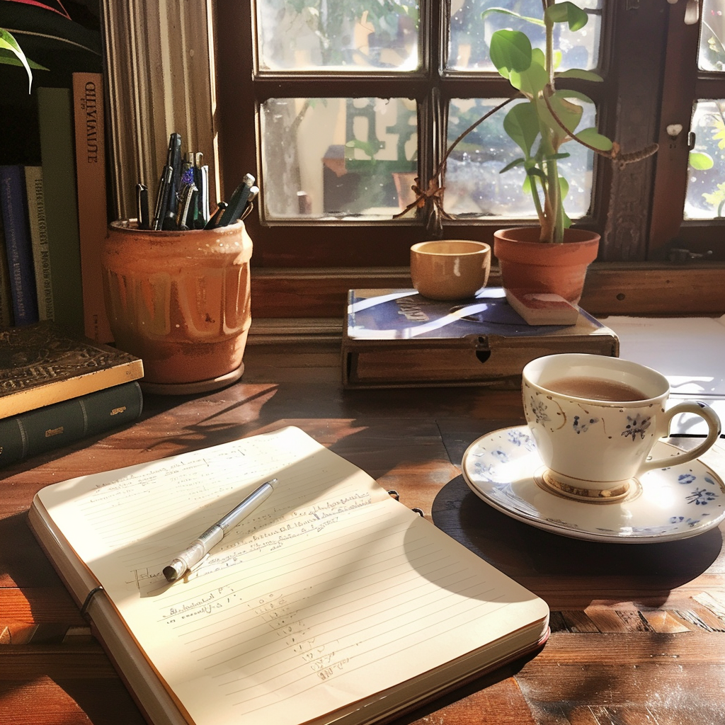 person writing at desk