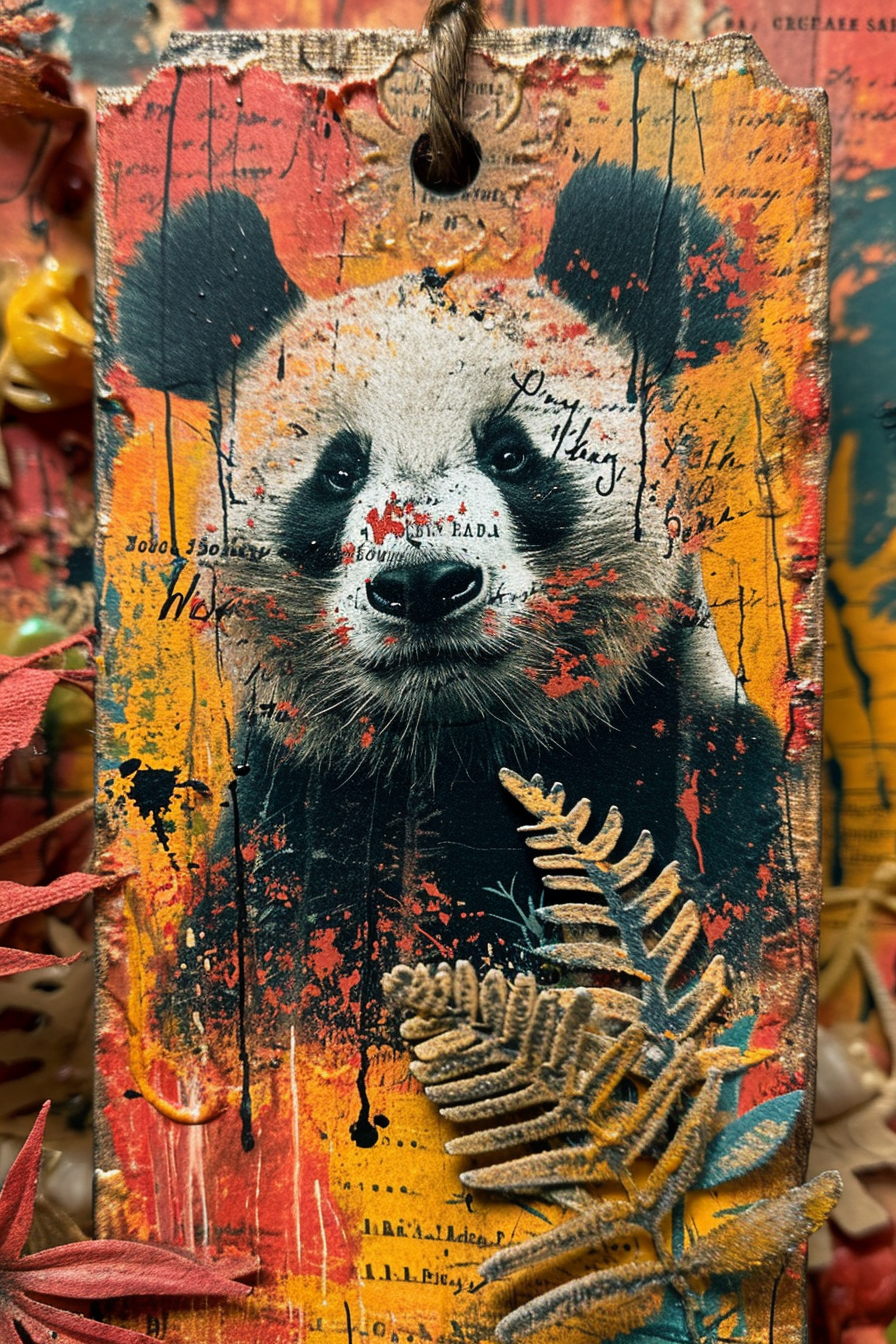 Panda sitting with journal tag