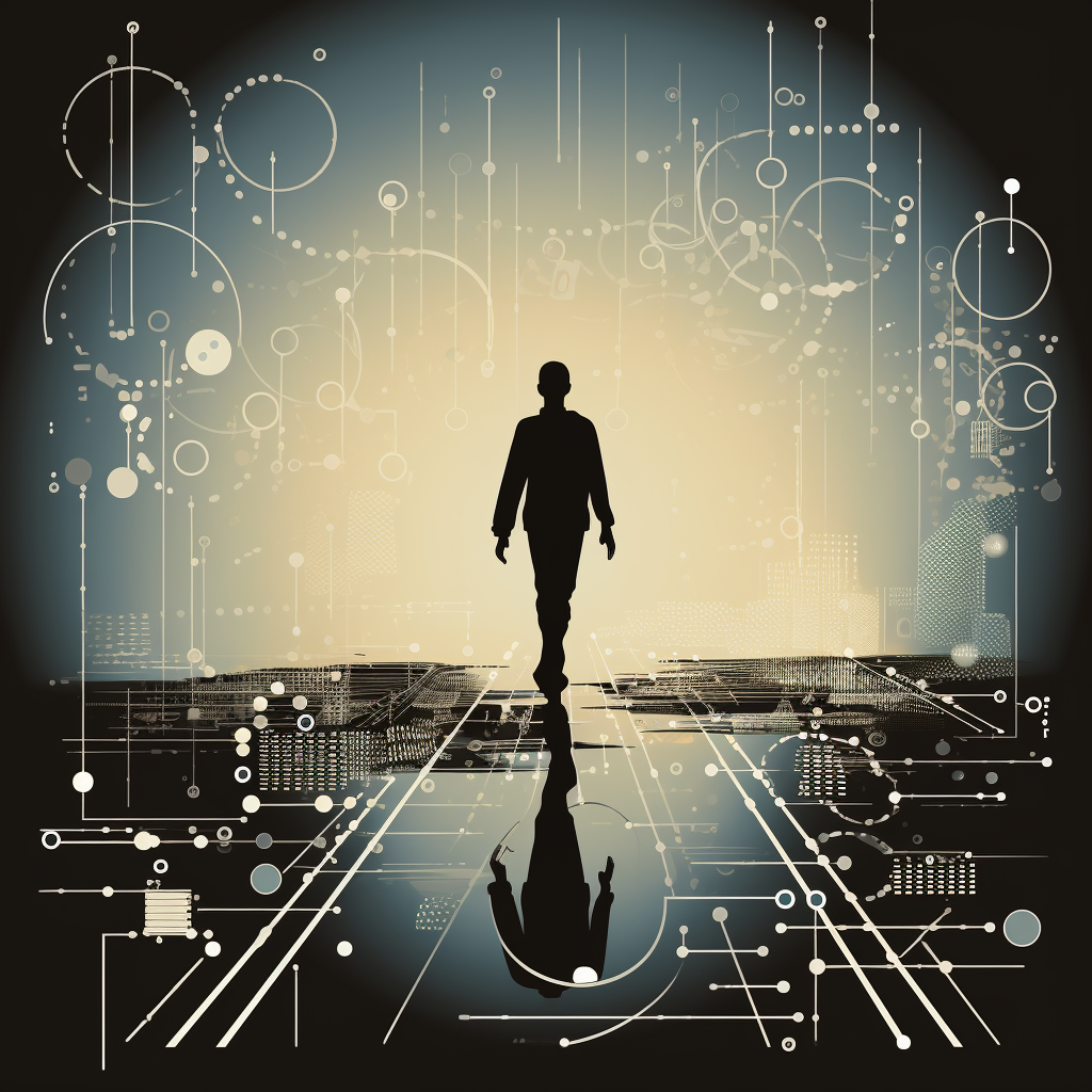 Silhouette of person walking through interactive journey