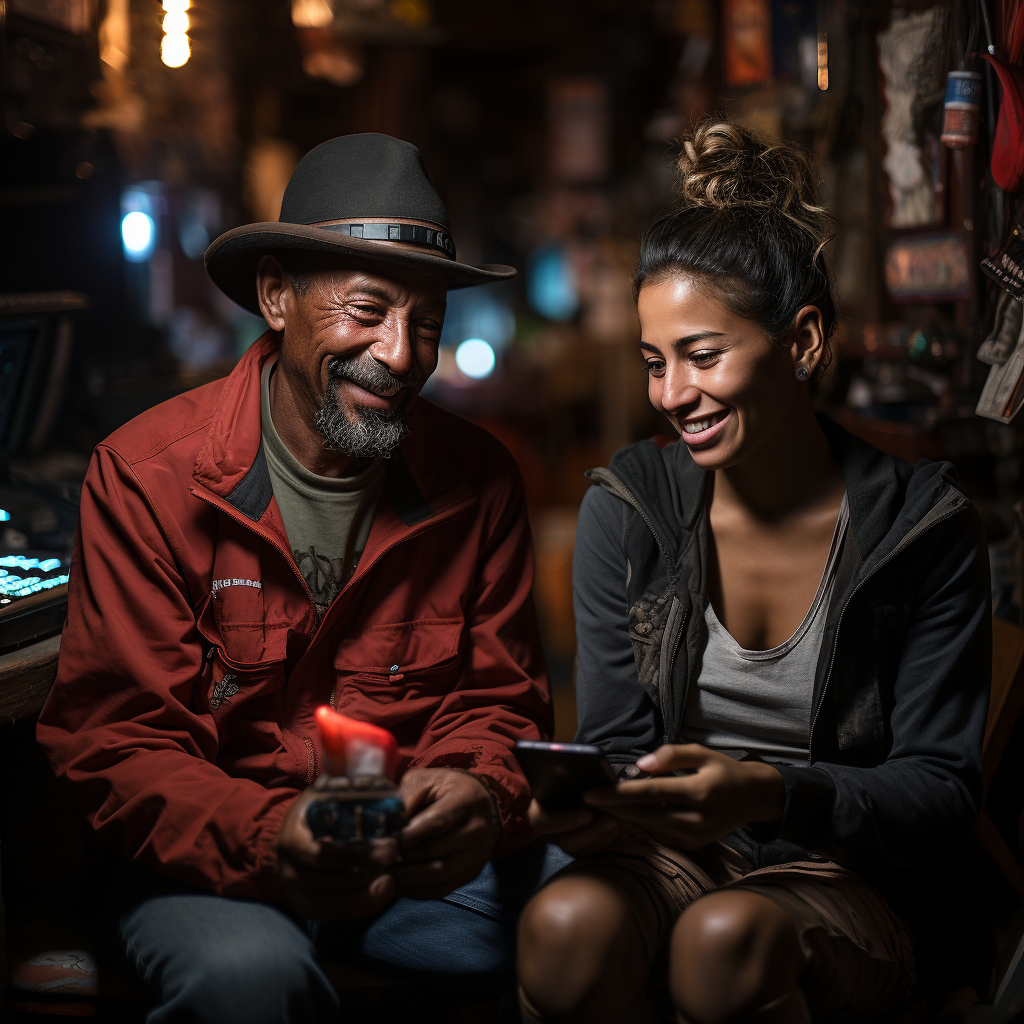 Young Afro-Ecuadorians navigating the internet at a poor house