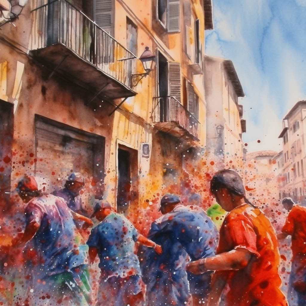 Joyful La Tomatina Watercolors Fun