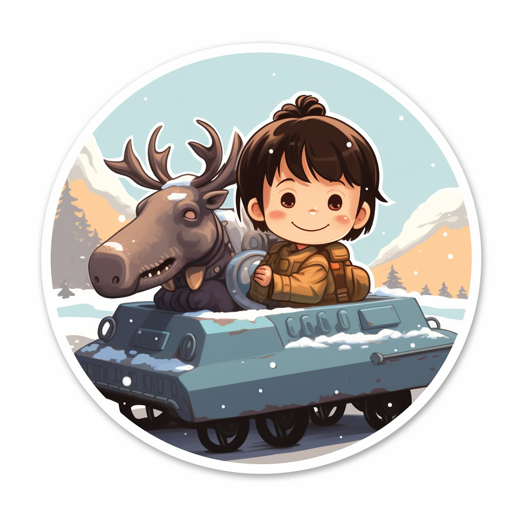 Cute Baby and Baby Moose sitting on a Battle Tank