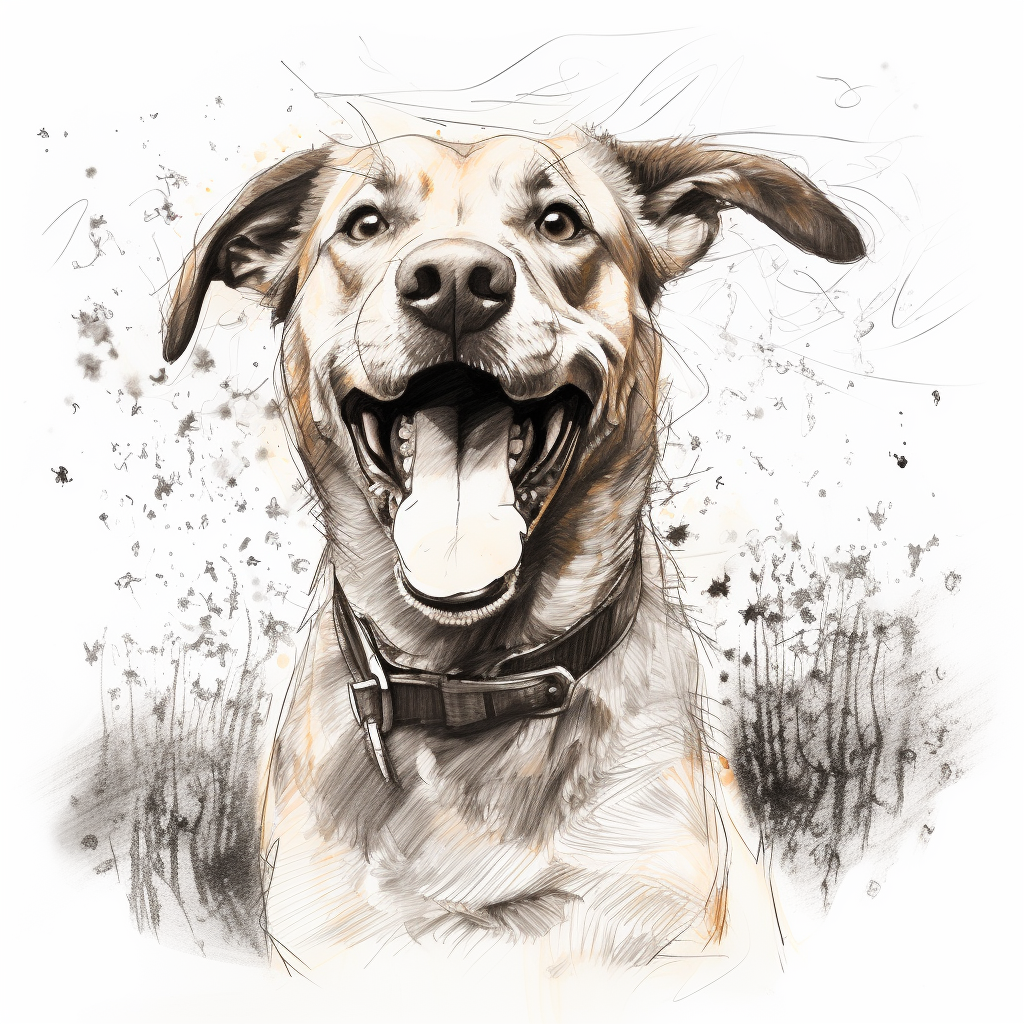 Spontaneous joyful dog sketch