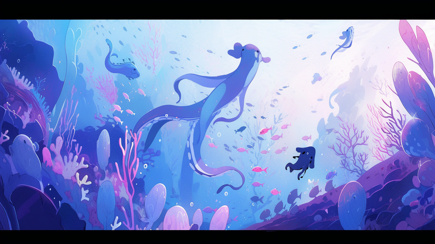 Colorful underwater scene with joyful octopus