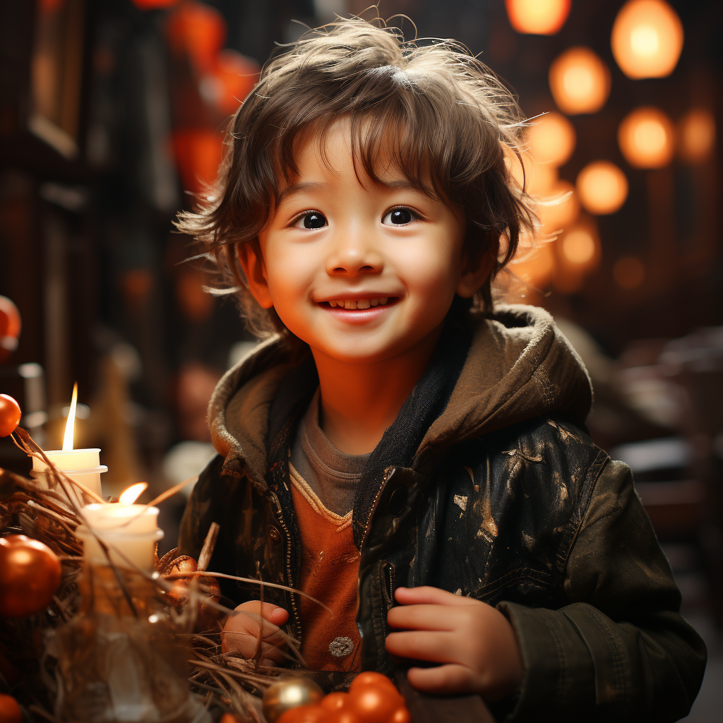 Smiling child excited for New Year's celebration