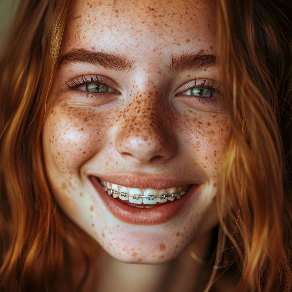 Woman with joyful metal braces