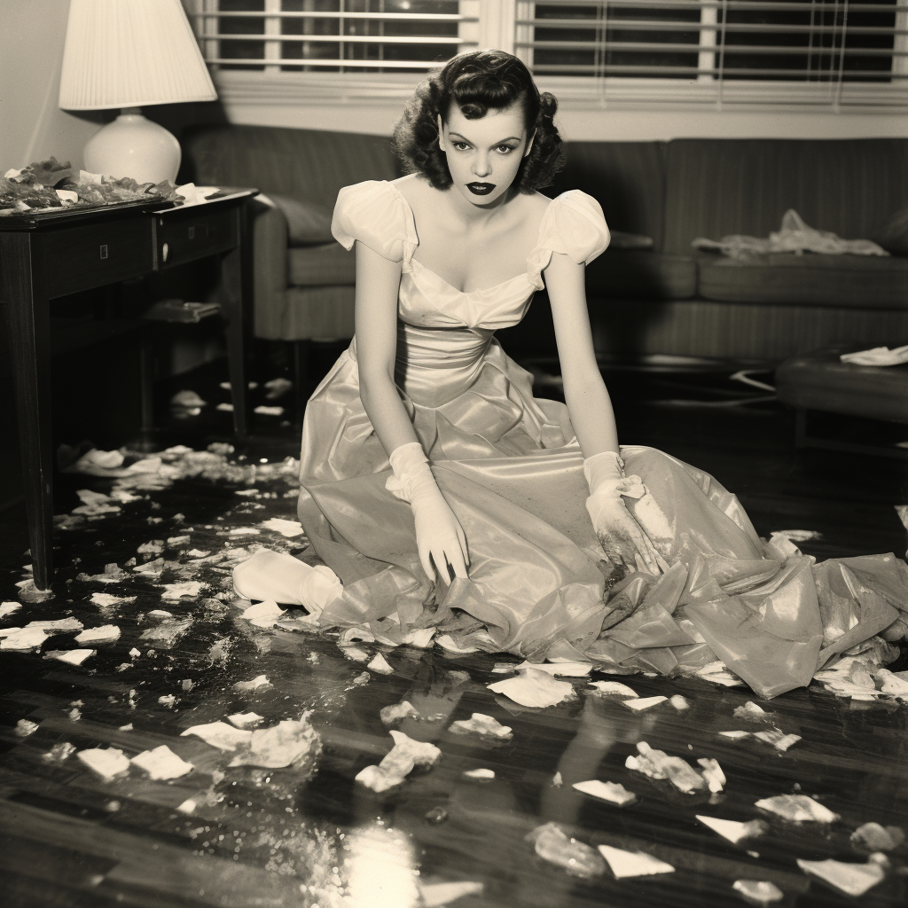 Judy Garland cleaning the floor