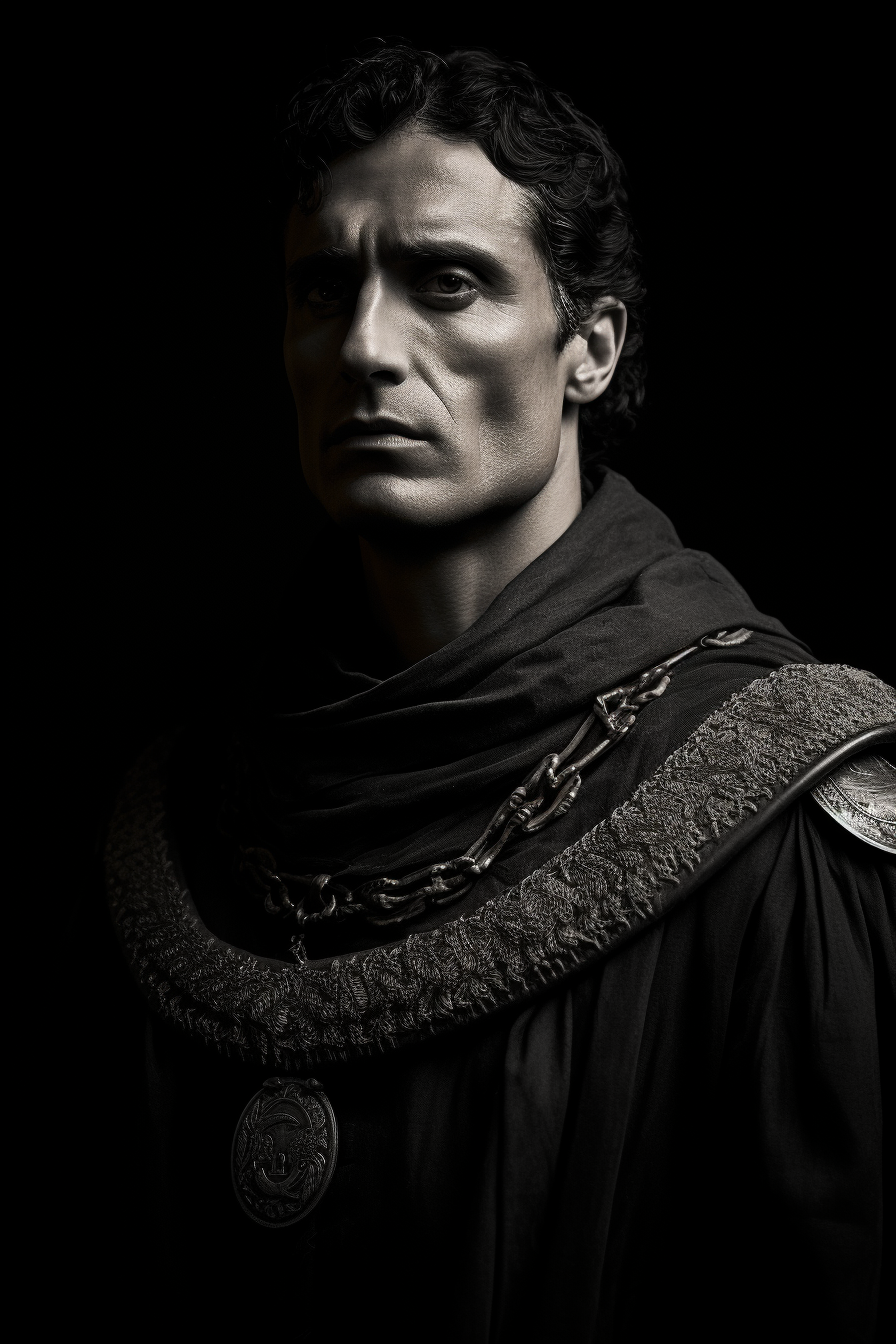 Julius Caesar in dark attire