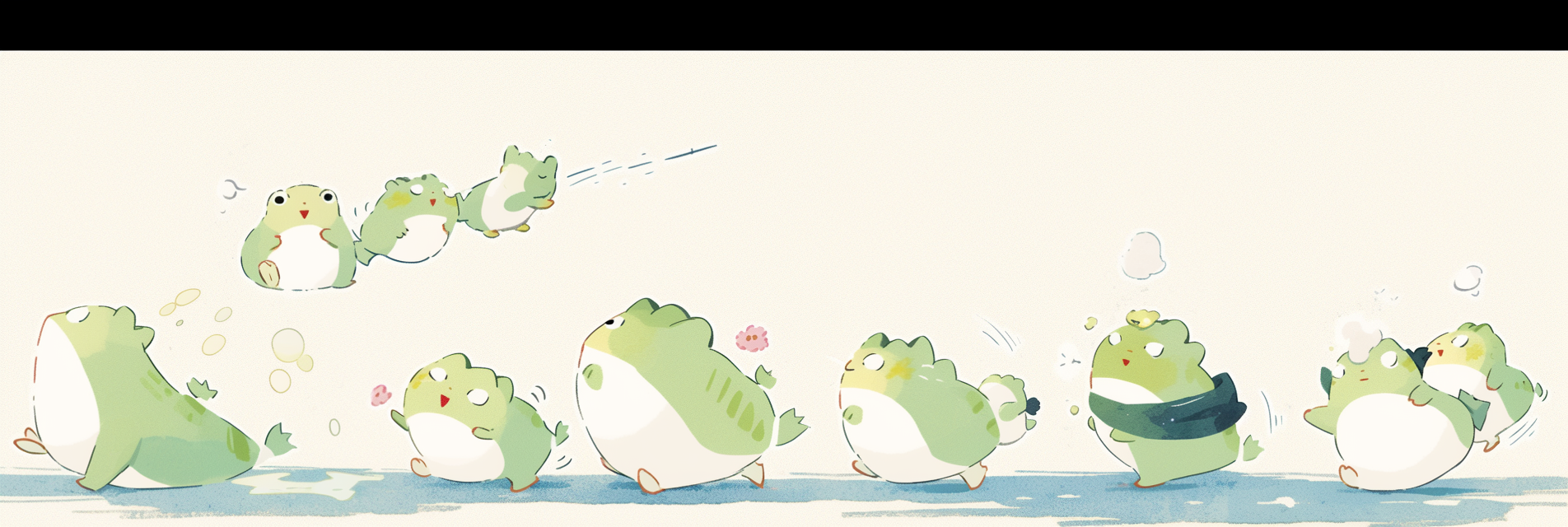 Cute jumping frogs in Niji style