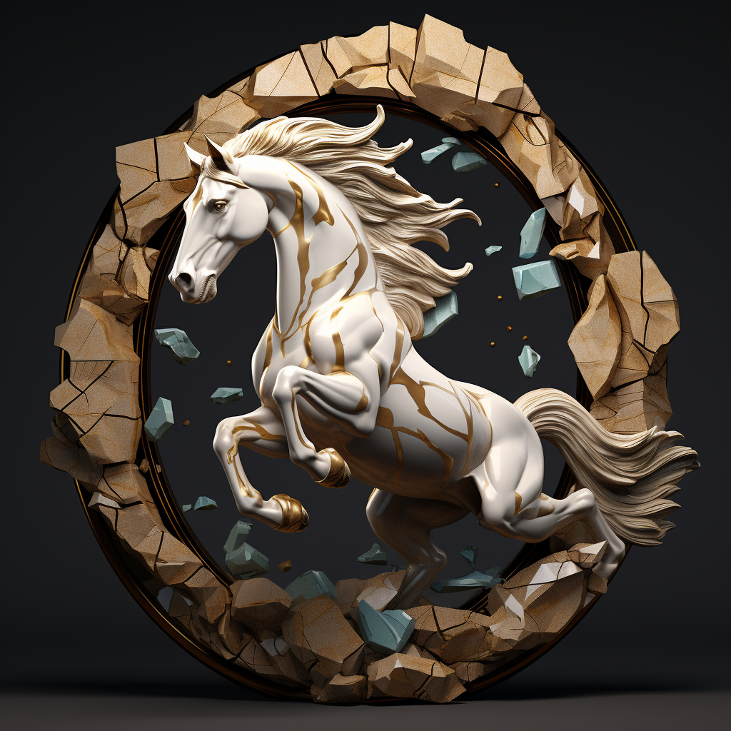 Metallic jumping horse plate decor