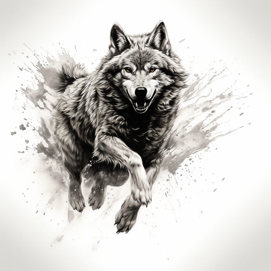 Jumping wolf in painted style