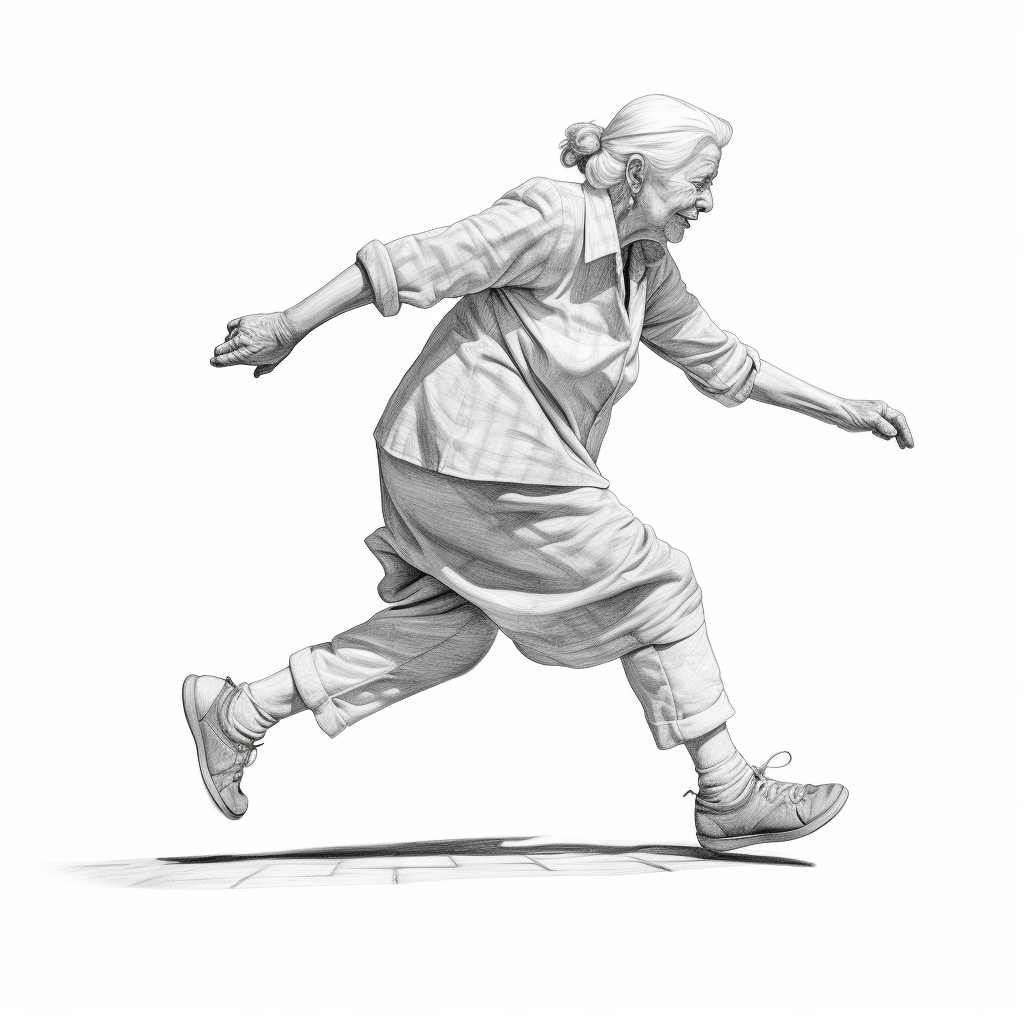 Active grandmother jumping on one leg