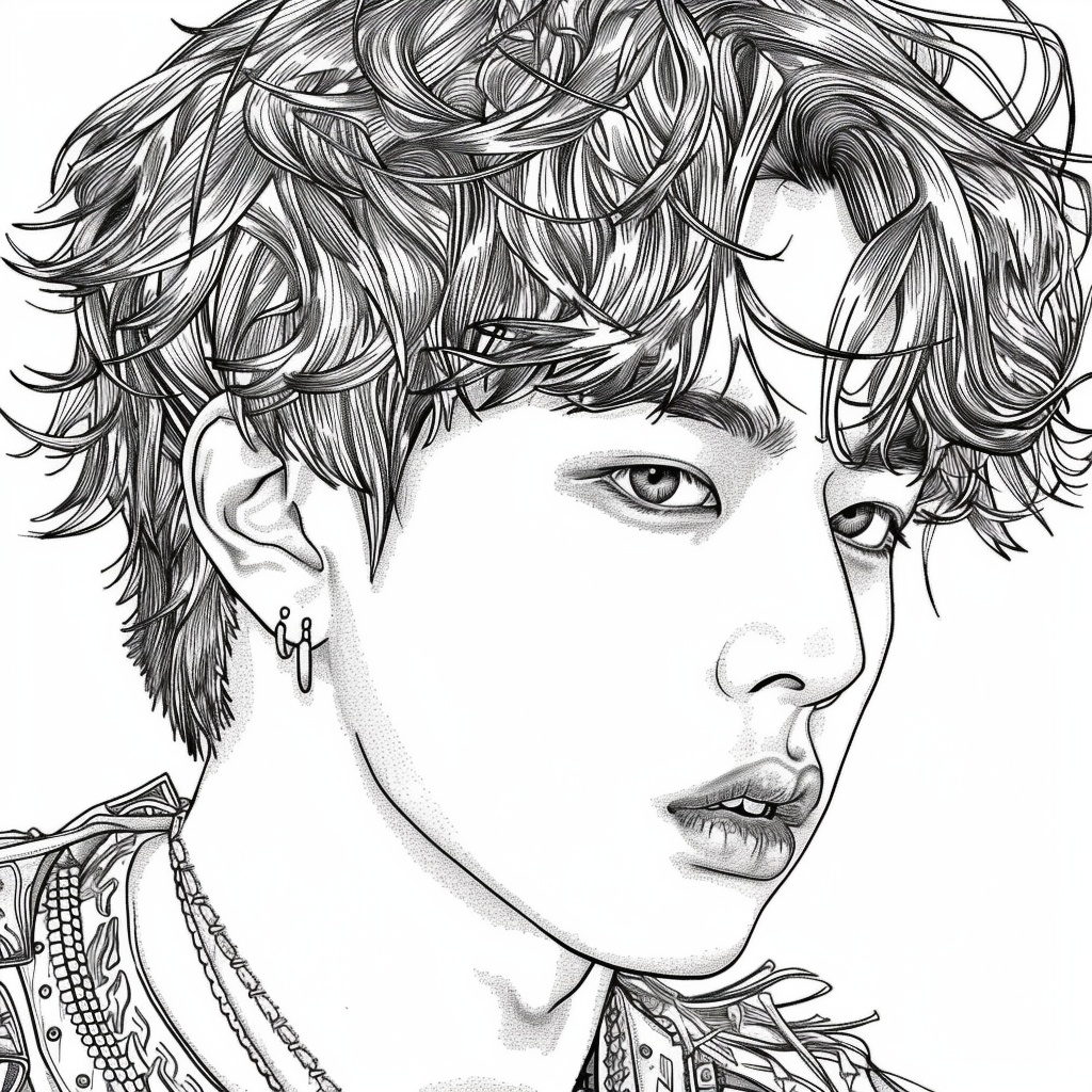 Jungkook idol futuristic coloring page