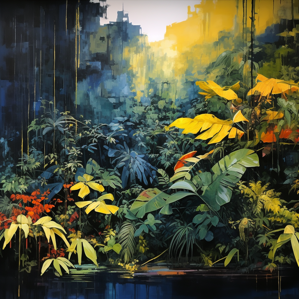 Lush jungle forest acrylic painting