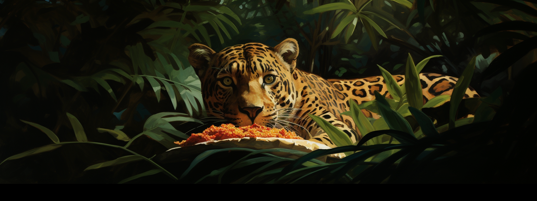 Panther enjoying pizza in the jungle