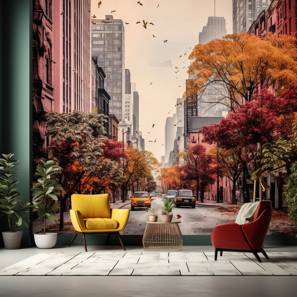 Autumn-themed modern jungle street wallpaper