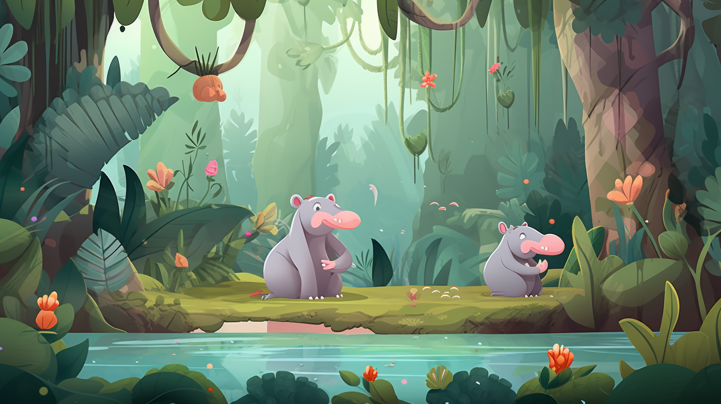 Jungle game with lovable hippopotamus