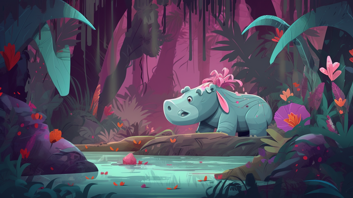 Whimsical Jungle Game with Hippopotamus