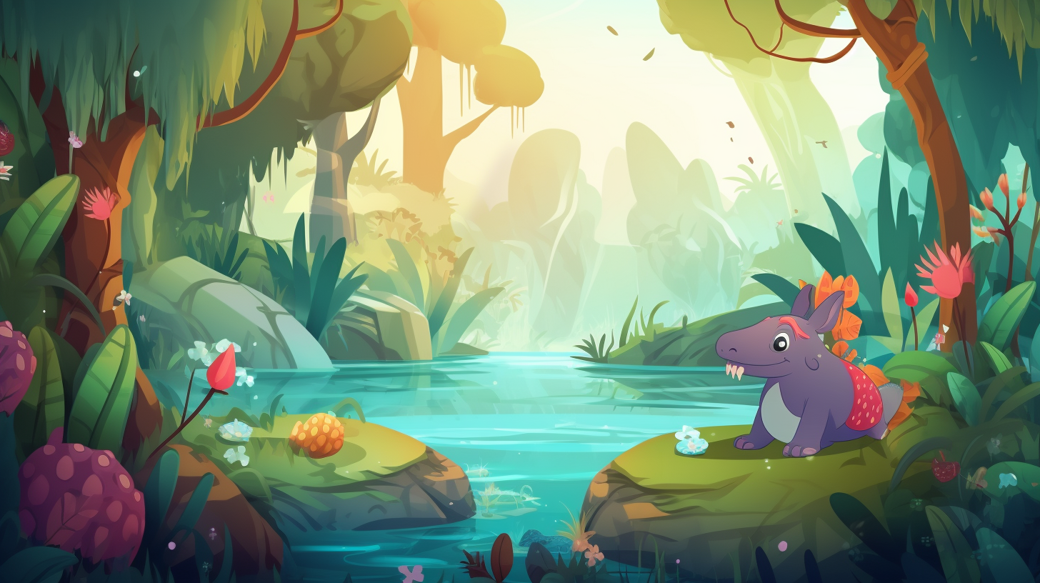 game screen with jungle theme and hippopotamus