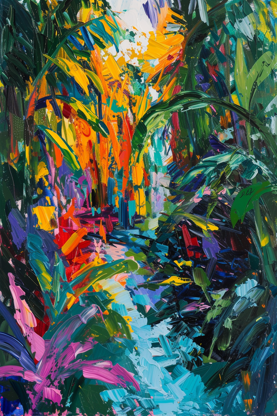 Colorful Jungle Scene with River