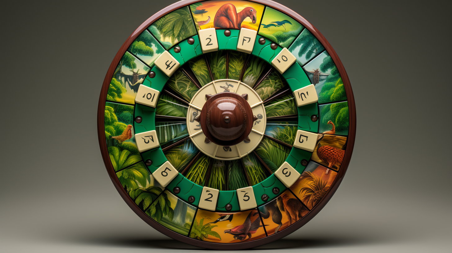 Colorful jungle-themed spinner wheel