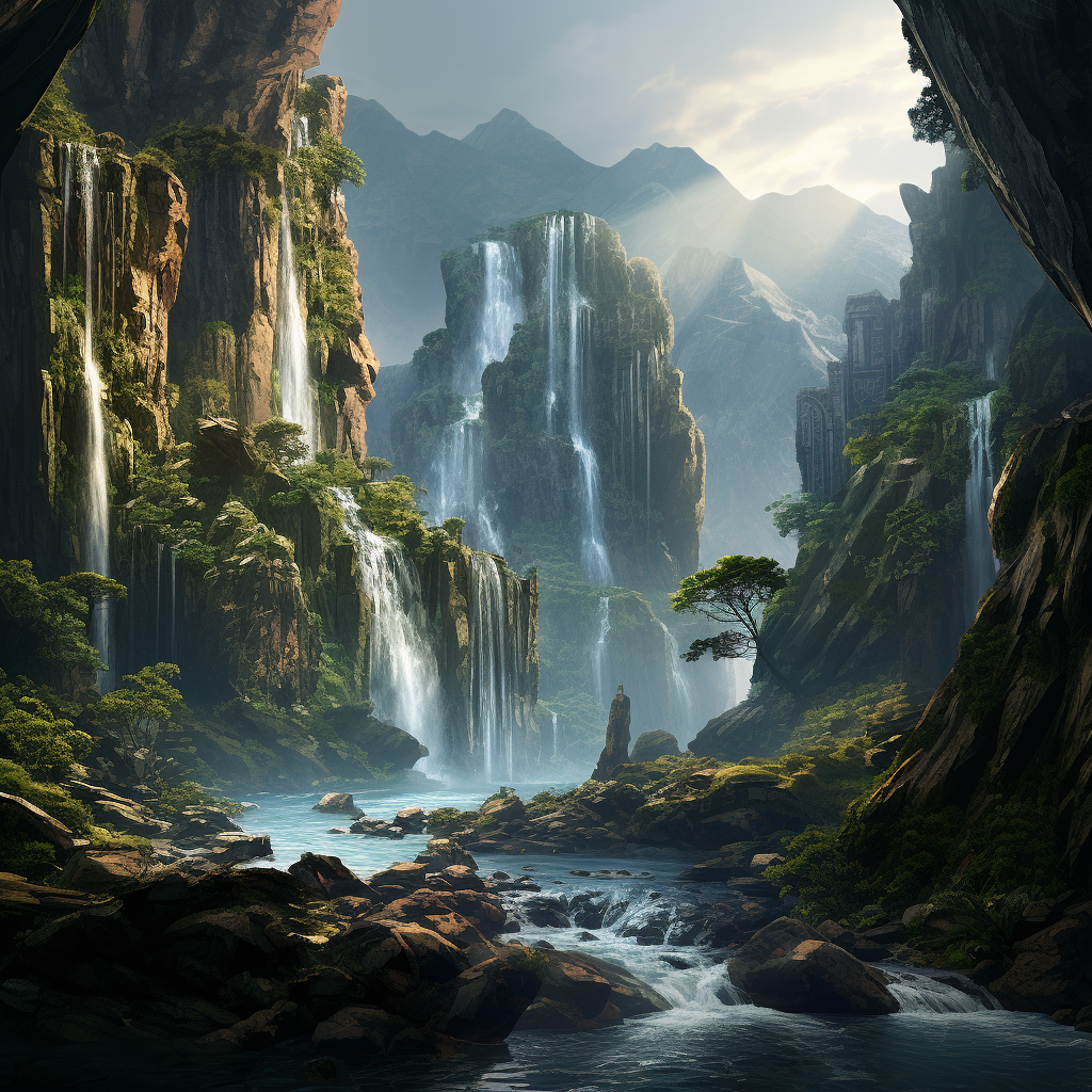 Serene jungle waterfall in mountains