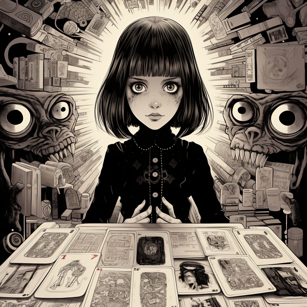 Girl with Big Eyes and Tarot Cards