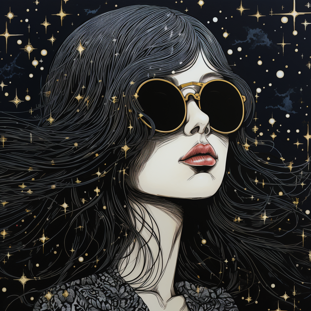 Women in sunglasses looking at moon and stars