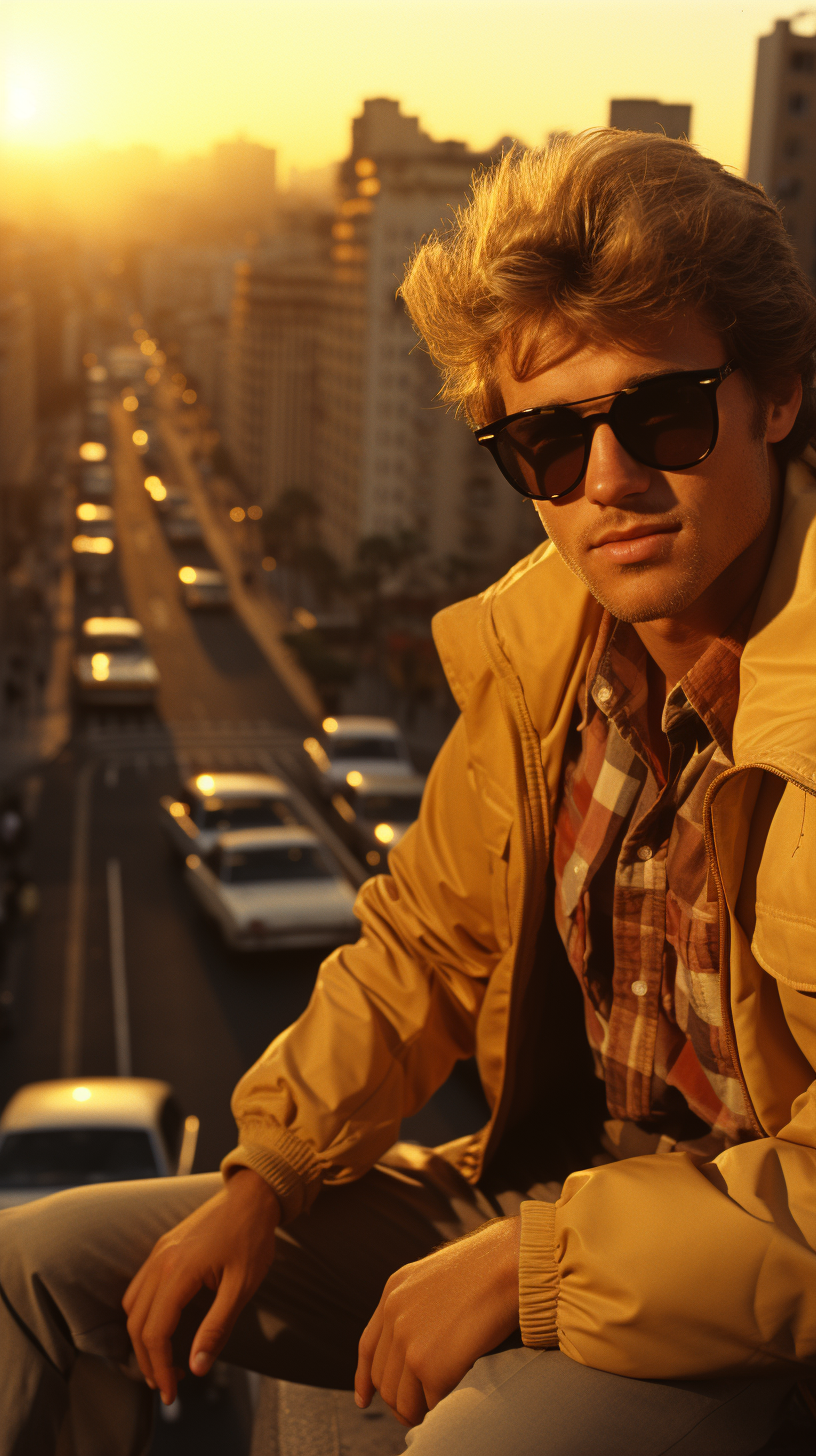 Justin Bieber leaning on his car at sunset