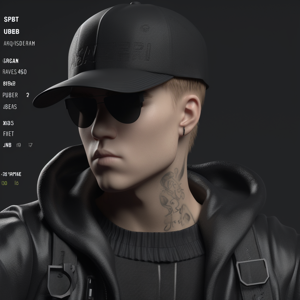 Justin Bieber wearing black special agent gear