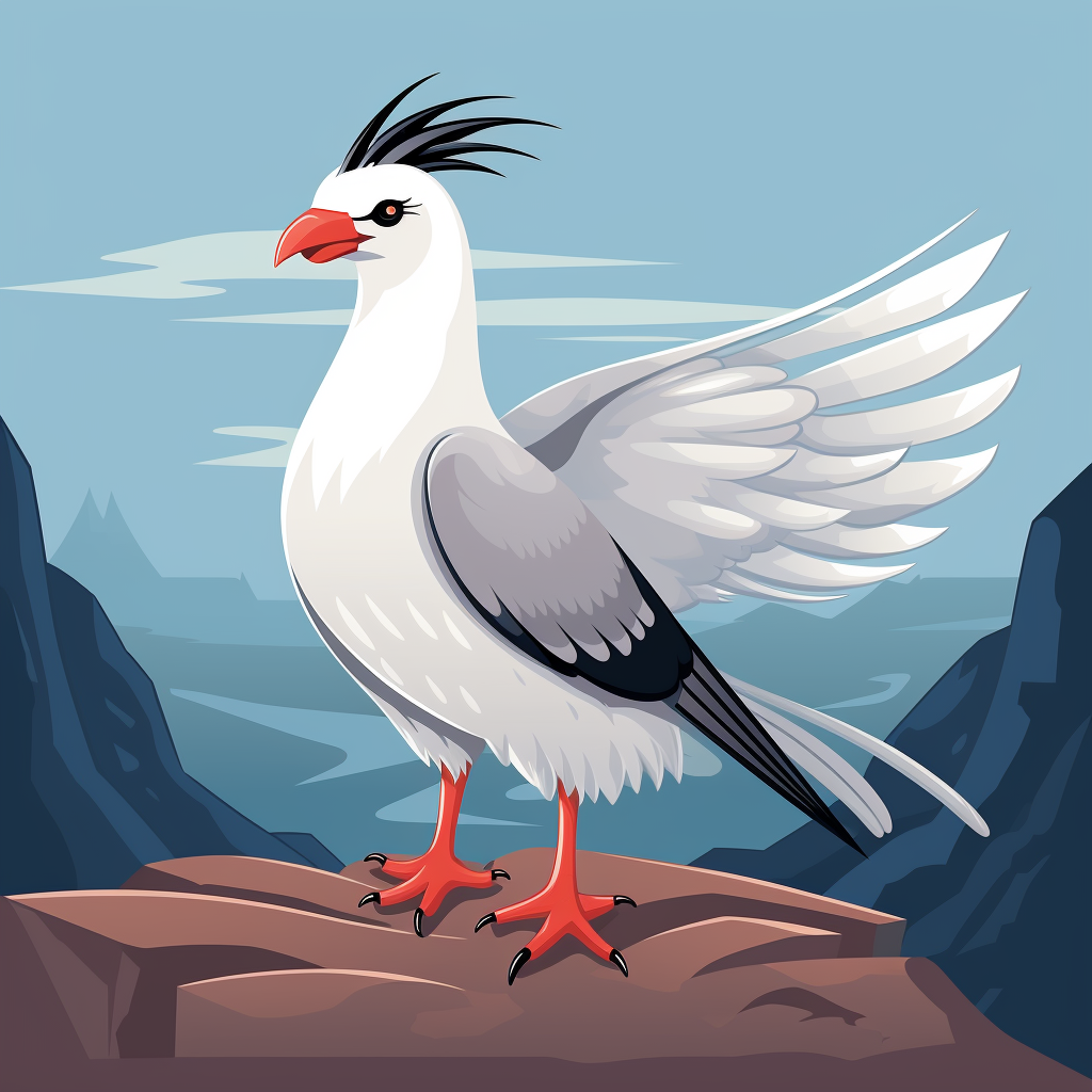 Cartoon illustration of a Kagu bird