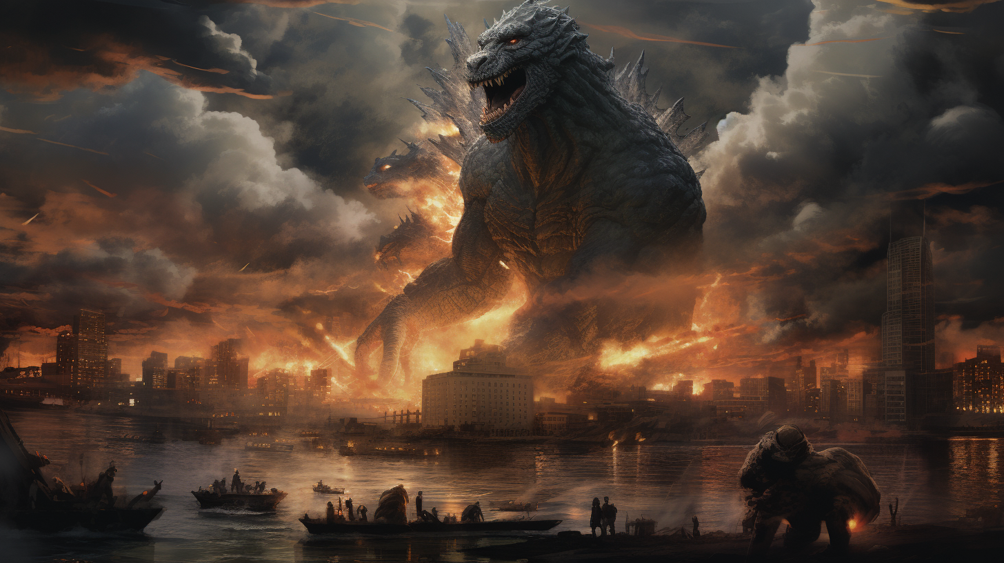 Powerful kaiju destroys cityscape