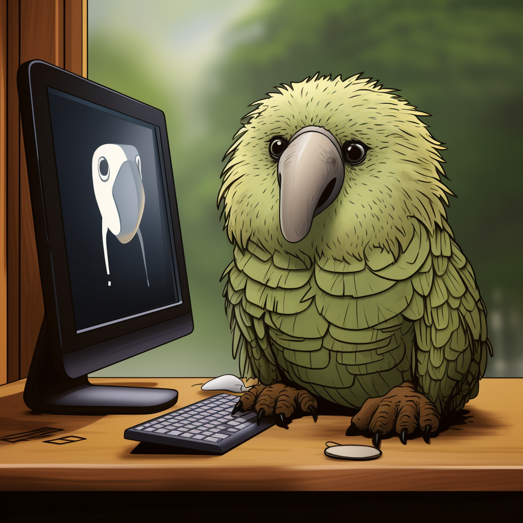 Adorable Kakapo Cartoon on Computer Designing