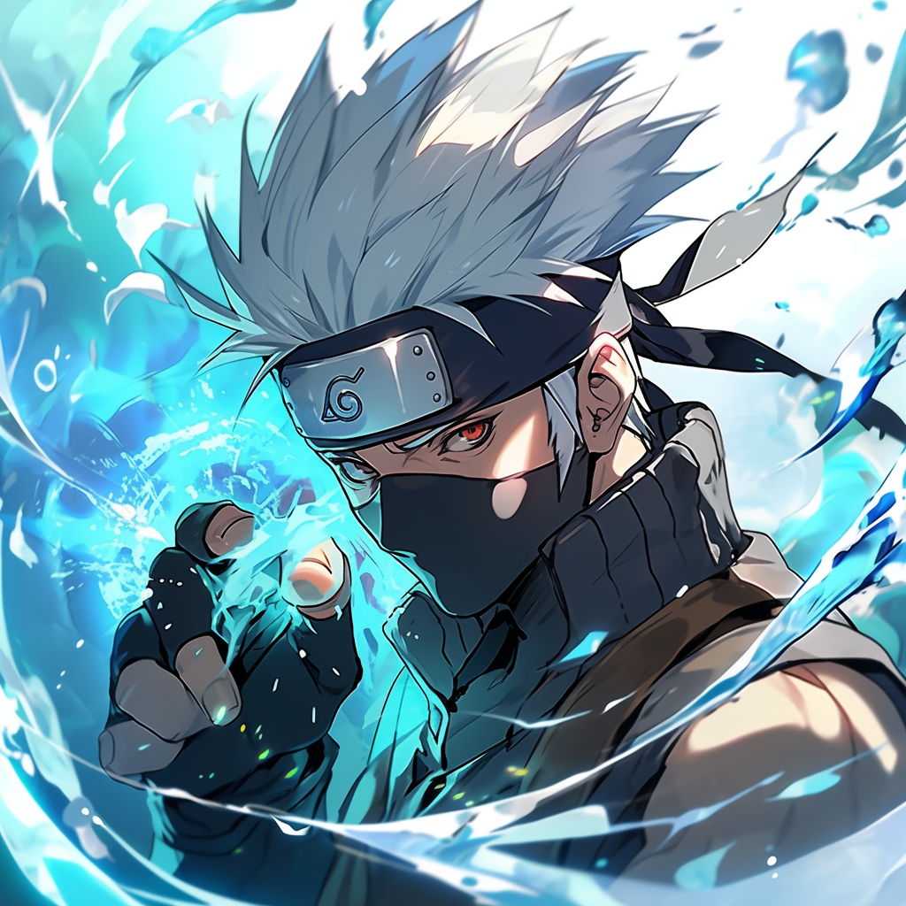 Kakashi in Action Anime Style, holding a Kunai