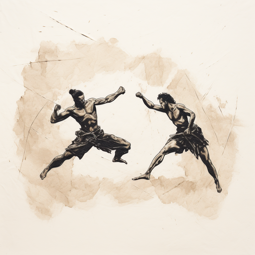 Kalaripayattu martial arts poses in minimalist style