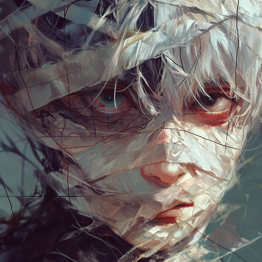 Kaneki Ken with Bandaged Face and Intense Eyes