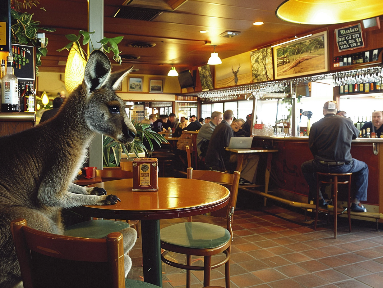 Kangaroo bar tenders patrons Australia