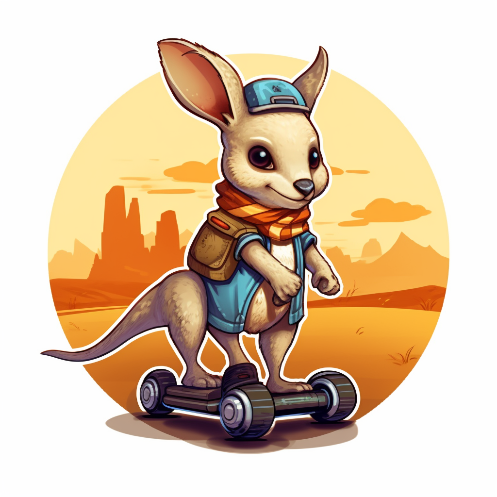 Kangaroo in Safari Outfit Riding Electric Scooter