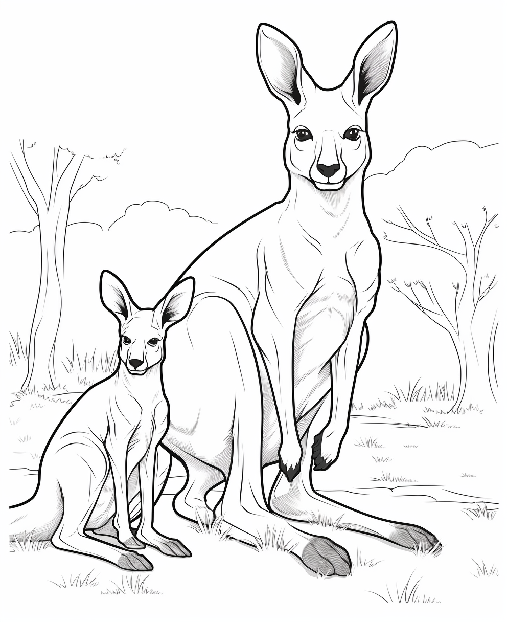 Cartoon Kangaroo Family Coloring Page