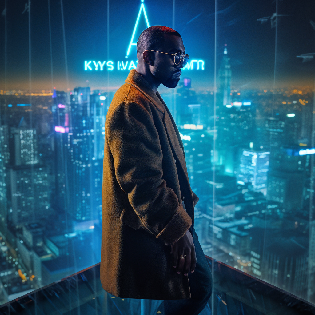 Kanye West Futuristic Cityscape Neon