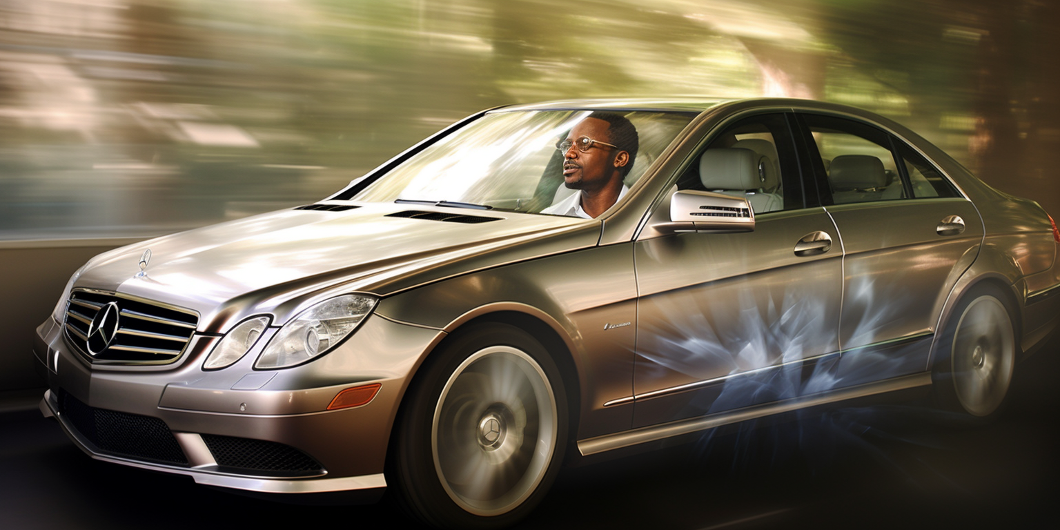 Kanye West smoking marihuana in Mercedes-Benz E-Class