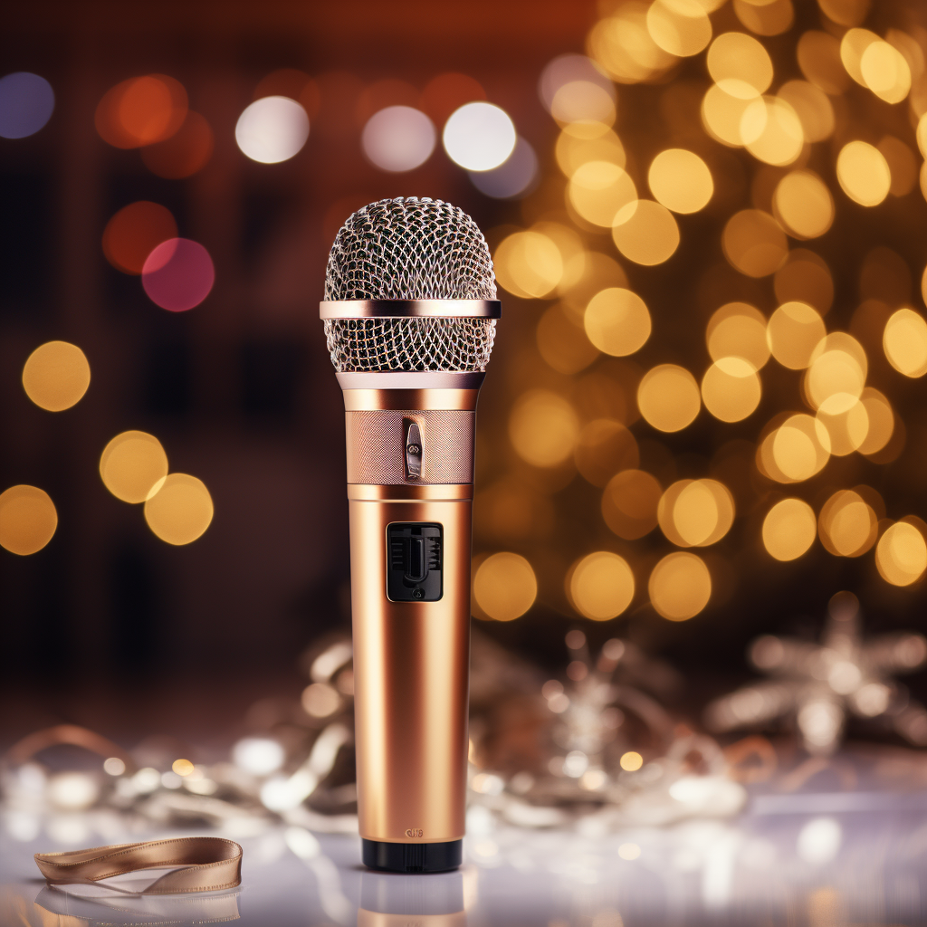 Karaoke microphone in festive Christmas setup